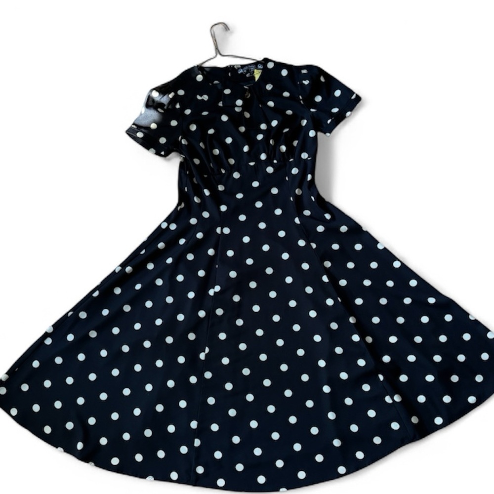 Vintage Black Polka Dot Dress with Gold Accents